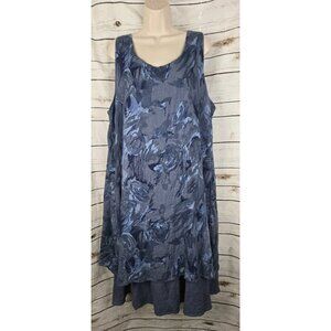 Lin Pour L'autre Blue Floral 100% Linen Dress 44 Layered Sleeveless Lagenlook 12